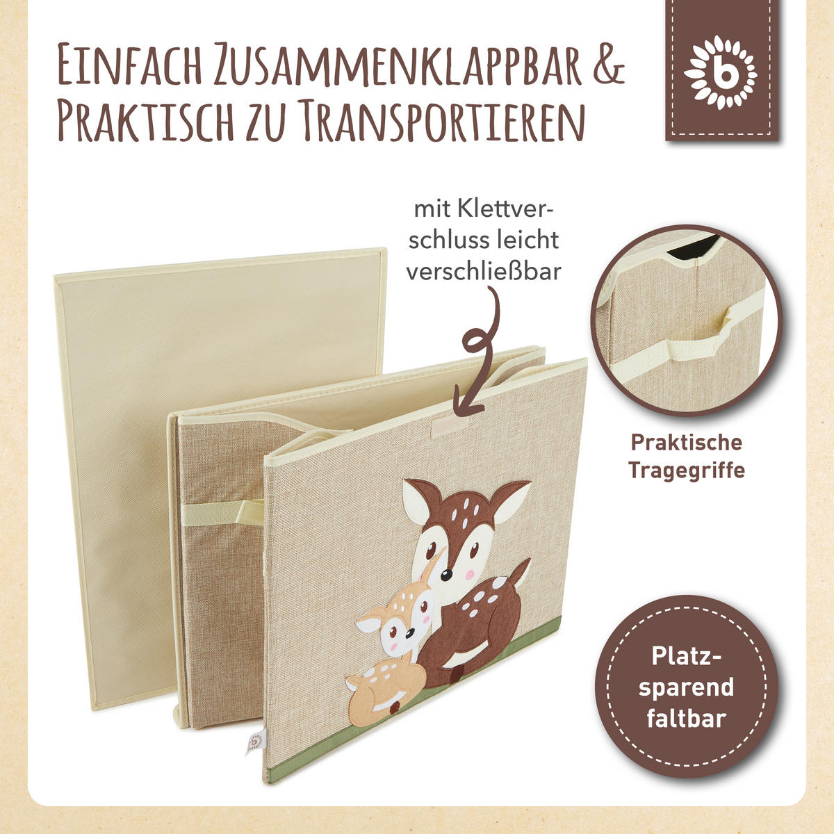 AUFBEWAHRUNGSBOX mit Deckel 65L, faltbar - Beige/Bronzefarben, Textil (51/36cm) - Bieco Spielwaren