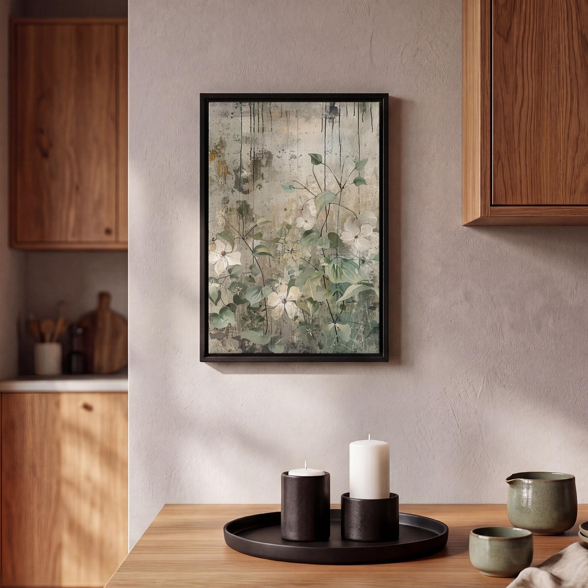 LEINWAND Bilder mit Rahmen - Blumen - Blätter - Abstrakt - Modern - 20x30 - Grau, Textil (20/30cm) - MuchoWow