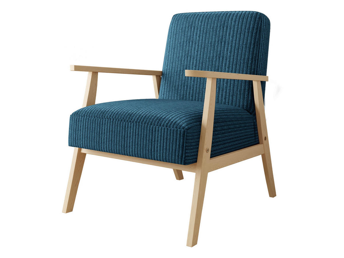 SESSEL Retro Cord - Blau/Naturfarben, Holz/Textil (59/76/67cm) - MIRJAN24
