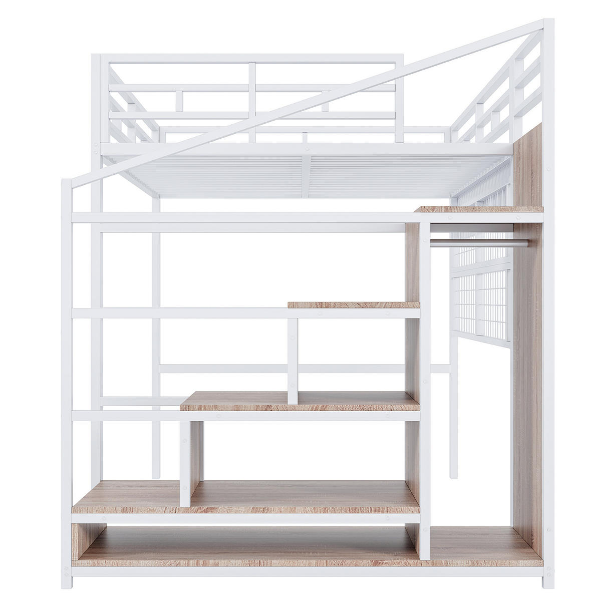 HOCHBETT 140x200cm Weiß Metall Kleiderschrank LED-Licht - Weiß, Metall (140/200cm) - FLIEKS