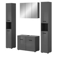 BADMÖBEL-SET grau Hochglanz 4-teilig, Komplettset mit Soft-Close - Grau, Glas/Holzwerkstoff (170/190/34cm) - Inn.Furn