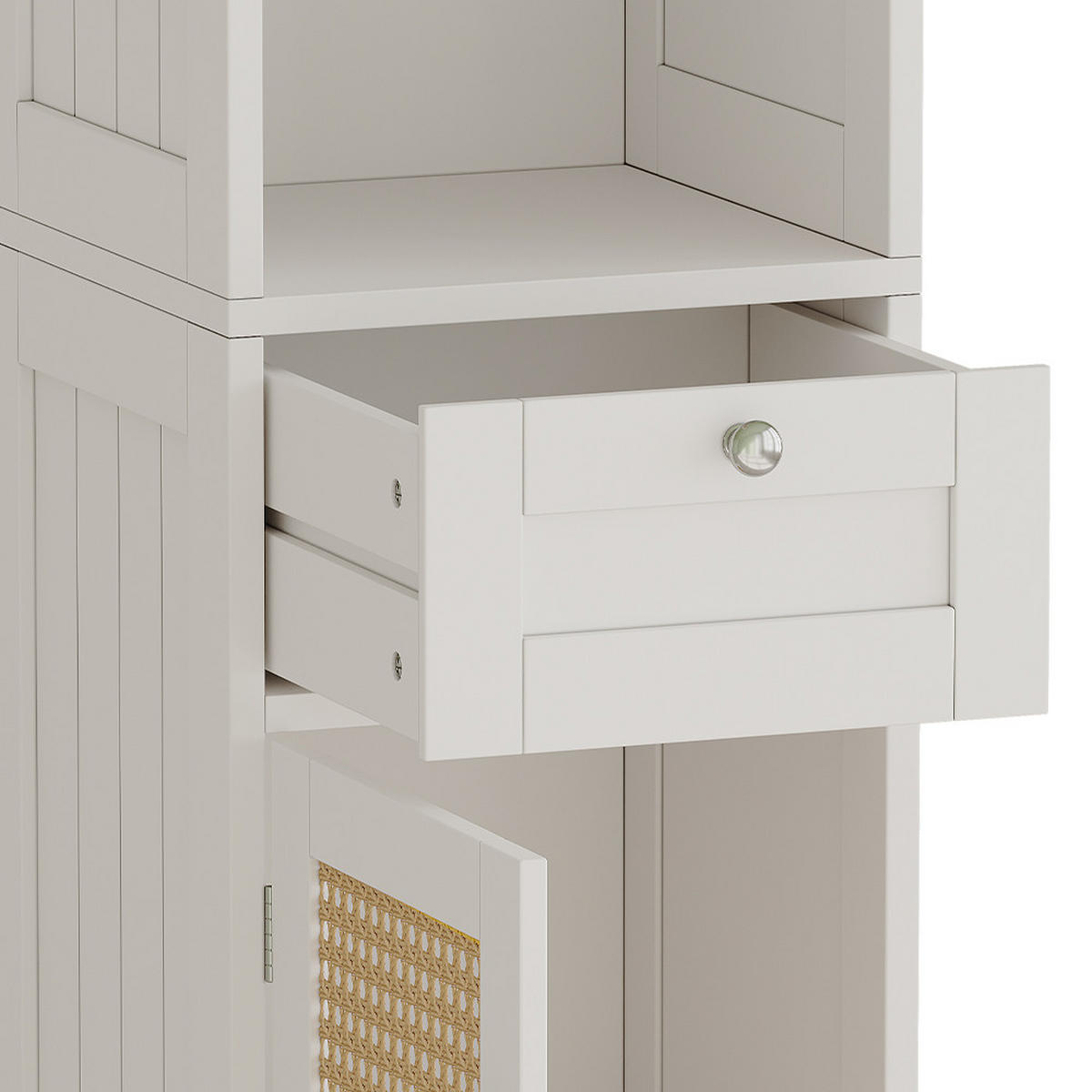 BADSCHRANK Rosario Weiß 32 x 170 cm mit 2 Türen und Schublade - Weiß, Holzwerkstoff (32/170/30cm) - Vicco