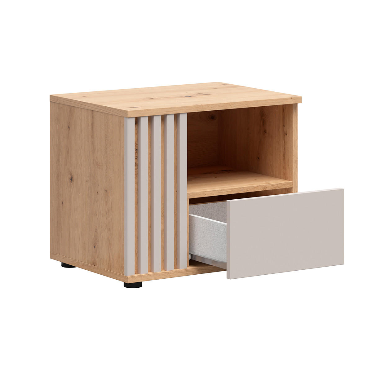 NOČNÍ STOLEK Ezra Kašmír a dřevo - béžová, kompozitní dřevo (55/46.5/40cm) - Petits-meubles