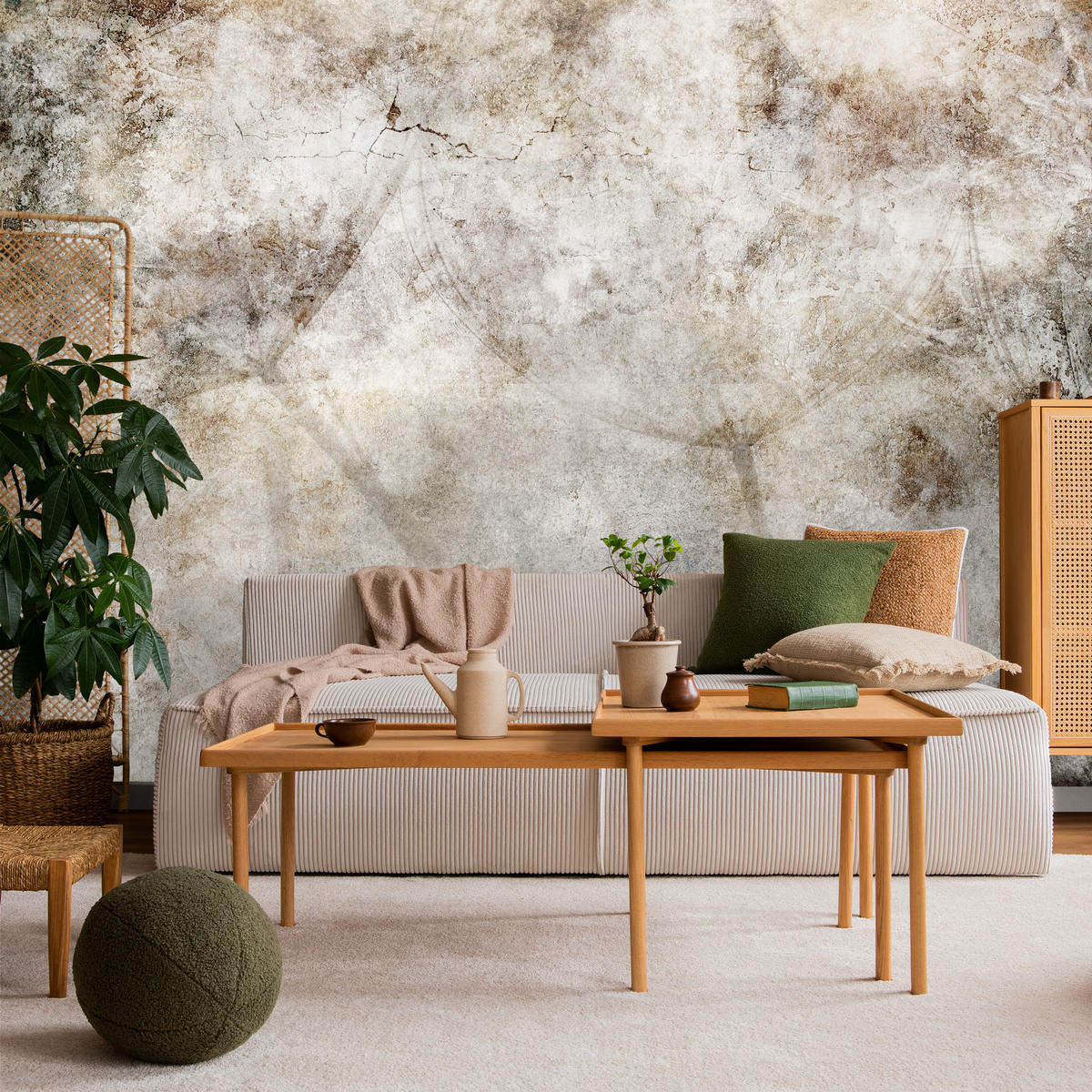 FOTOTAPETE für Schlafzimmer Abstraktion Löwenzahnsamen Beton Retro Beige 450x315 - Beige/Braun, Papier (450/315cm) - Muralo