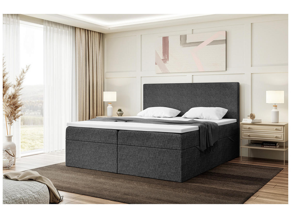 BOXBETT ZLATAN 180x200 cm in Dunkelgrau Webstoff - Dunkelgrau/Schwarz, Holz/Holzwerkstoff (180/200cm) - Meblini