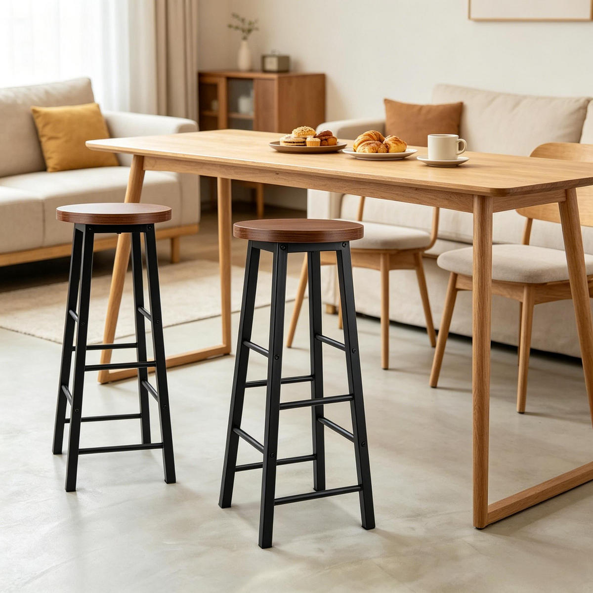 BARHOCKER 2er-Set Braun mit Fußstütze und Metallgestell - Braun, Holzwerkstoff (30/71/30cm) - PANGIVO