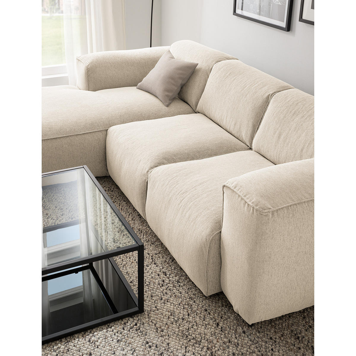 3-SITZER ECKSOFA mit Longchair - Beige/Schwarz, Kunststoff/Textil (251/173cm) - home24