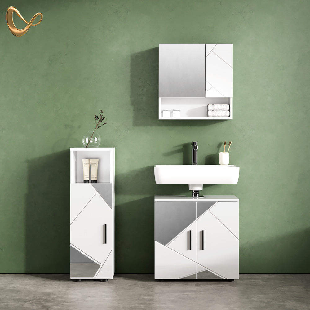BADMÖBEL-SET Ronco Weiß Hochglanz mit Einsätzen 3 Teile - Weiß Hochglanz, Holzwerkstoff (60/60/59cm) - Livinity®