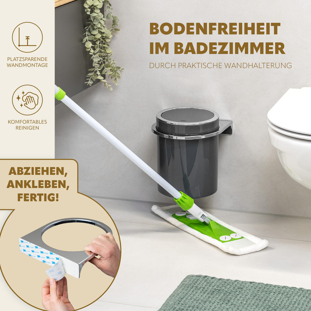 BAD-SET 2tlg. Kosmetikeimer WC-Bürste zur Wandmontage, grau - Grau, Kunststoff (10/36.5/10cm) - bremermann
