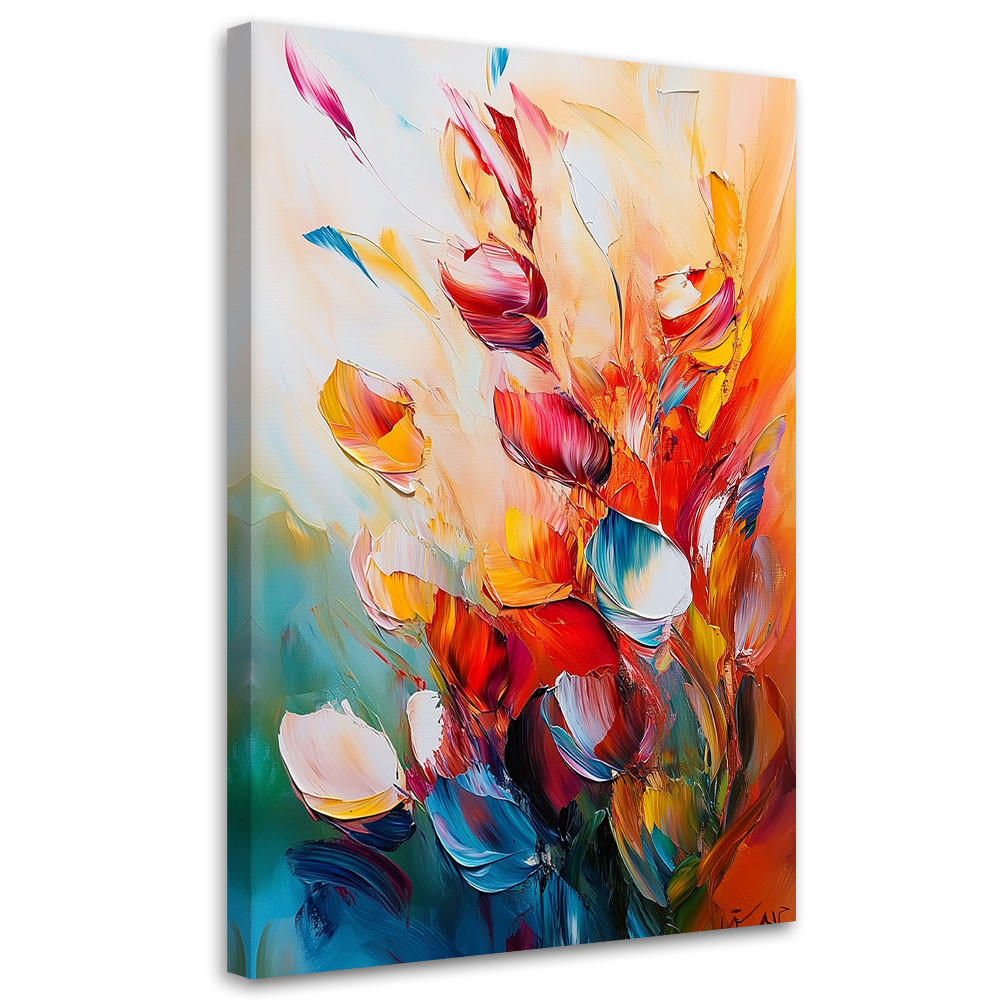 LEINWANDBILD Bunte Blumen Ölfarben-Effekt 60x90cm - Multicolor, Textil (60/90cm) - Feeby