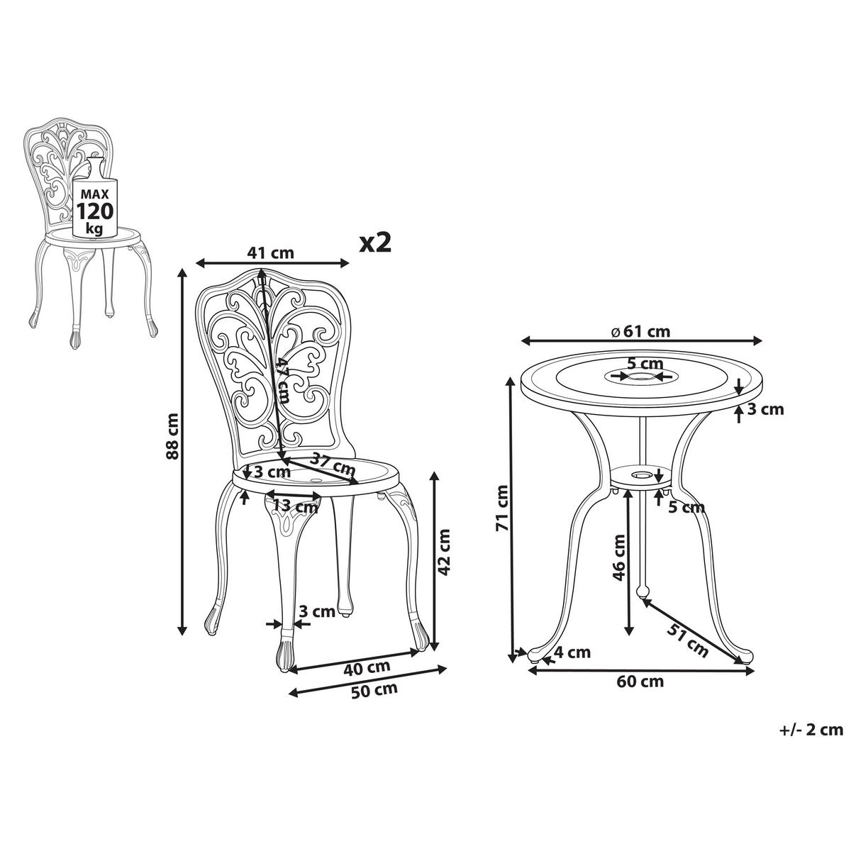 BISTRO-SET 2-Sitzer Weiß Triora/Dascio - Weiß, Metall - Beliani