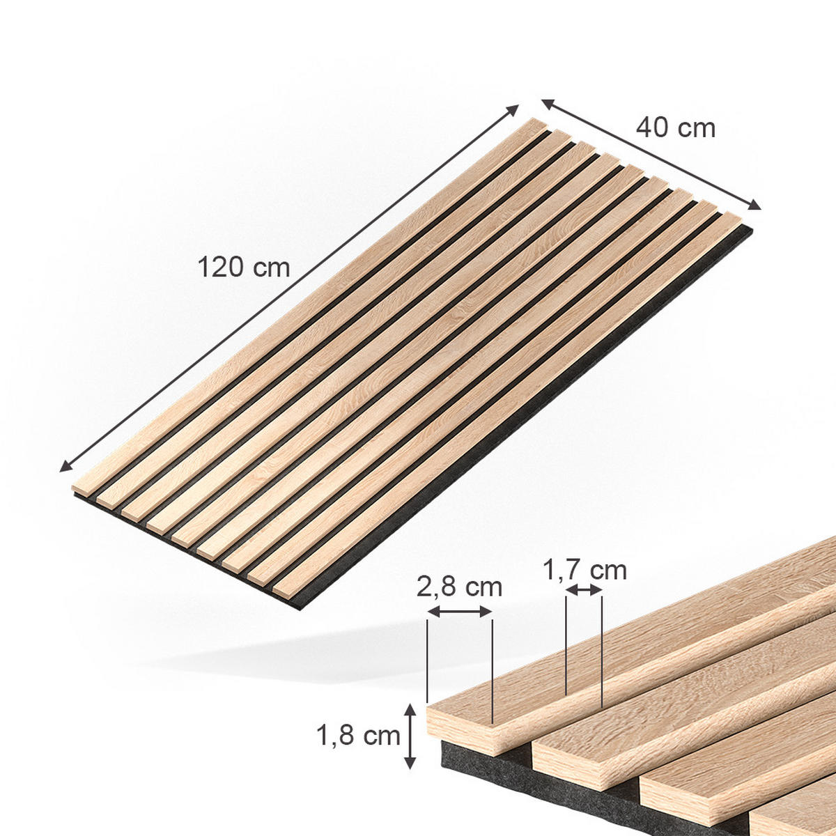 WANDPANEELE Akustikpaneel Eiche 12 Stück - Eichefarben, Holzwerkstoff (120/40/1.8cm) - Vicco