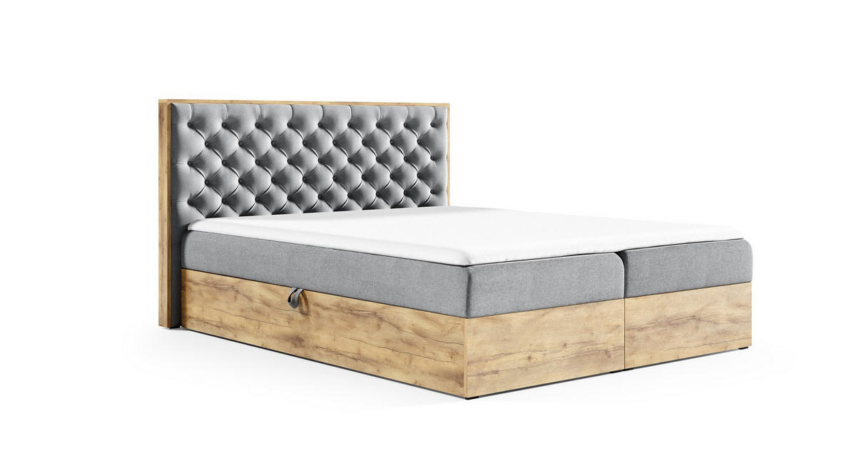 BOXBETT Diona überlänge Faro - Grau, Holzwerkstoff/Textil (160/220cm) - Fun Möbel