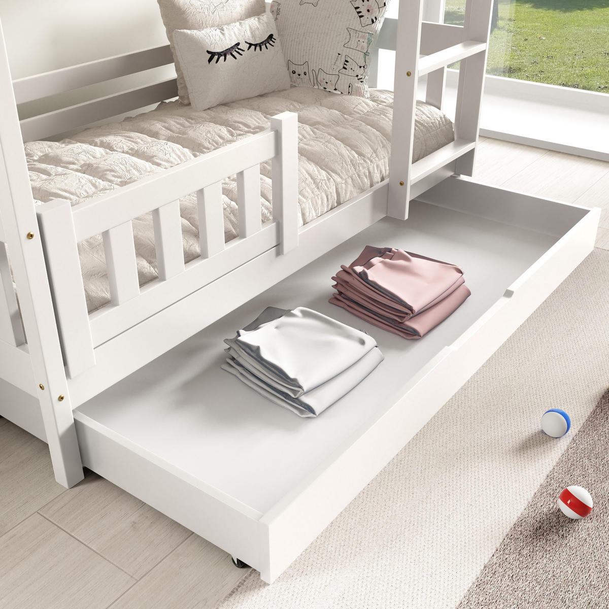 ETAGENBETT LUCIA mit Bettkasten 80x190 cm Weiß - Weiß, Holz (80/190cm) - MASSENO