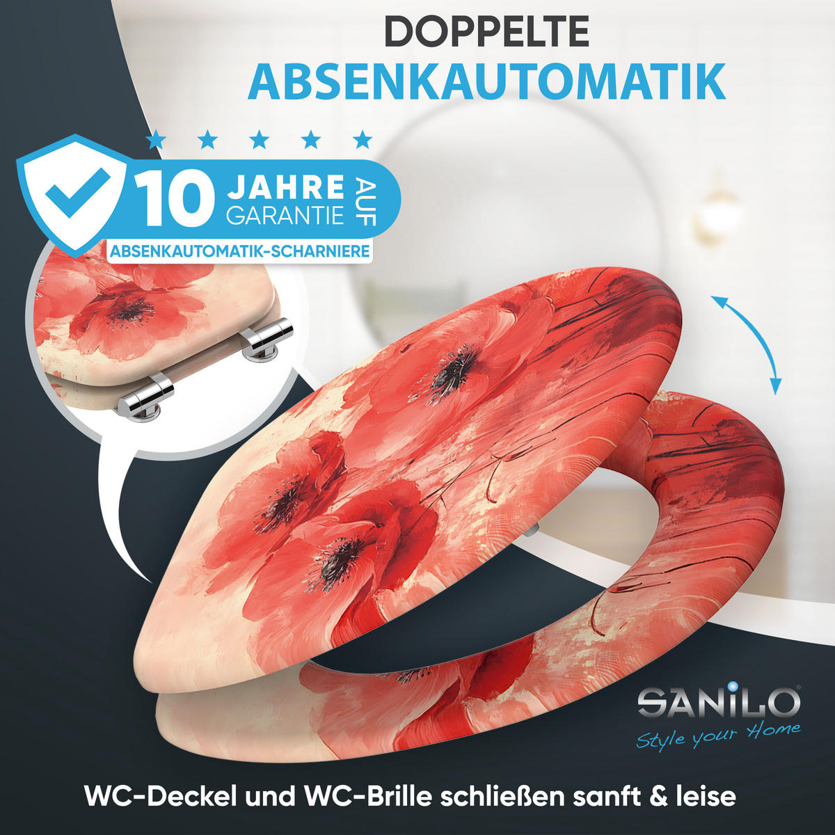 WC Sitz mit Absenkautomatik Poppy - Rot, Holzwerkstoff (38/6/47cm) - Sanilo