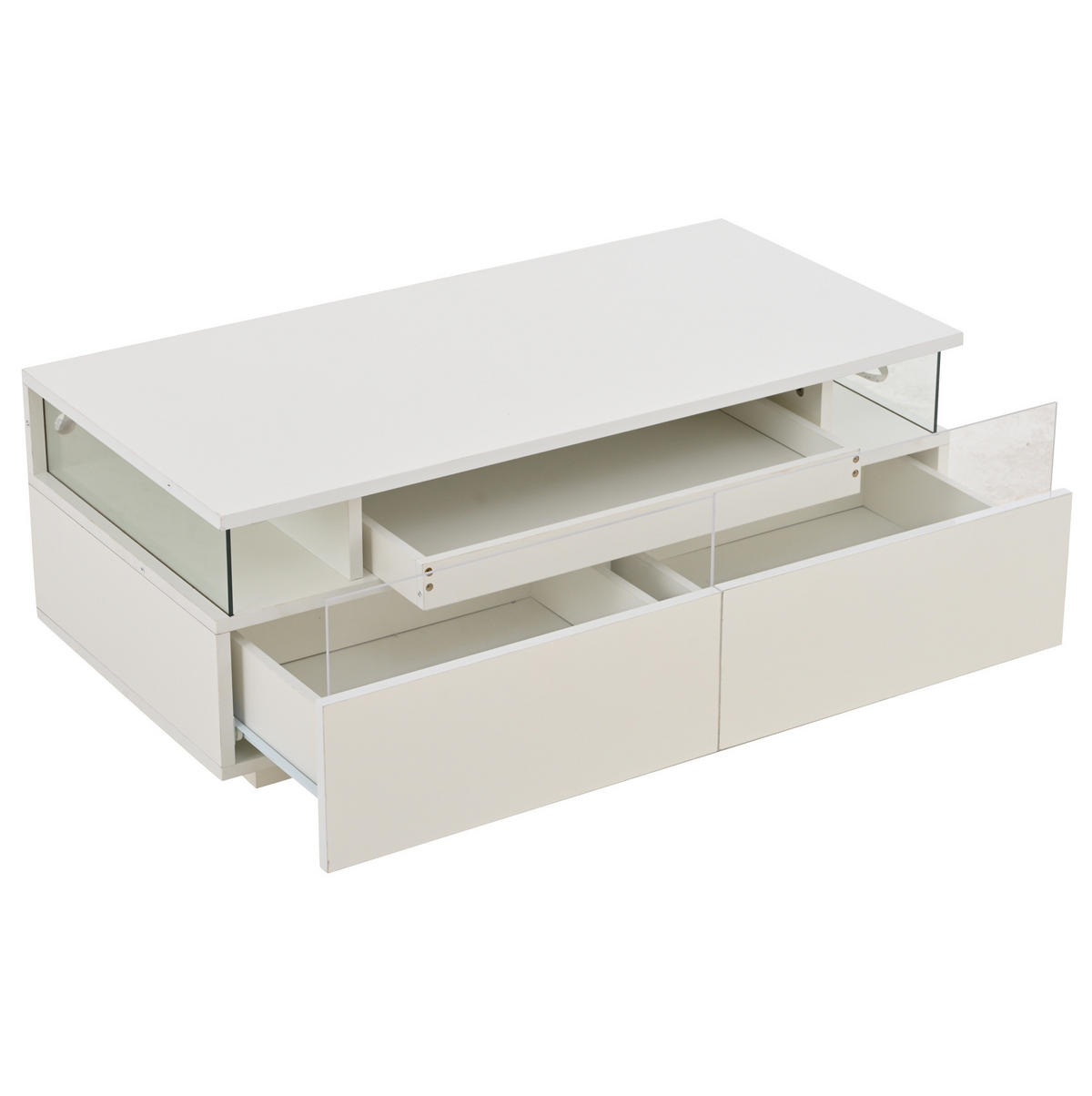 KLUBSKA miza, 90/45/35,5 cm bela, z LED-osvetlitvijo in 2 predaloma - bela, leseni material (90/45/35.5cm) - BEAOK
