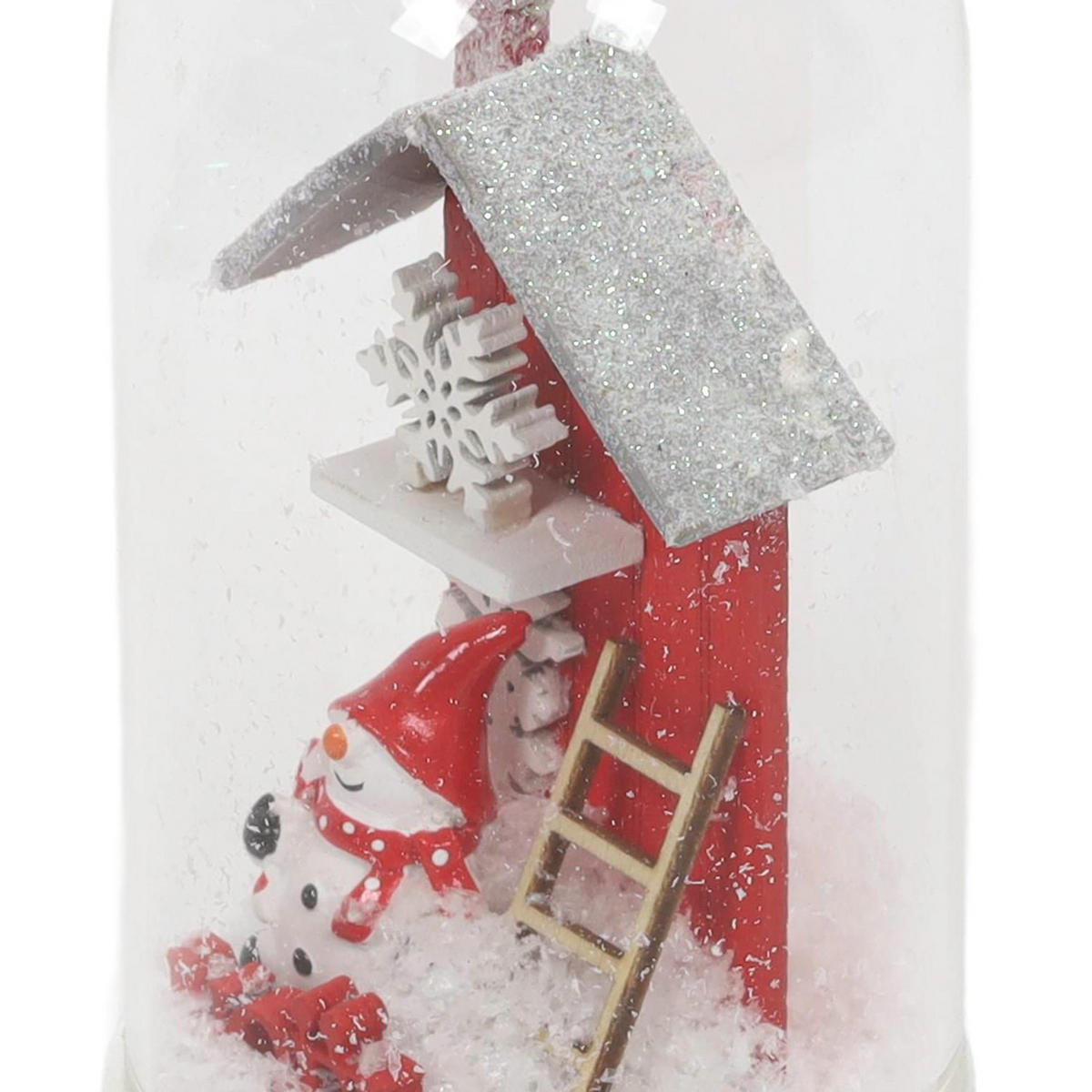 GLASKUPPEL mit Weihnachtshaus aus Holz 7/7/11,5 cm - Rot, Holzwerkstoff (7/11.5/7cm) - Atmosphera Createur d´interieur