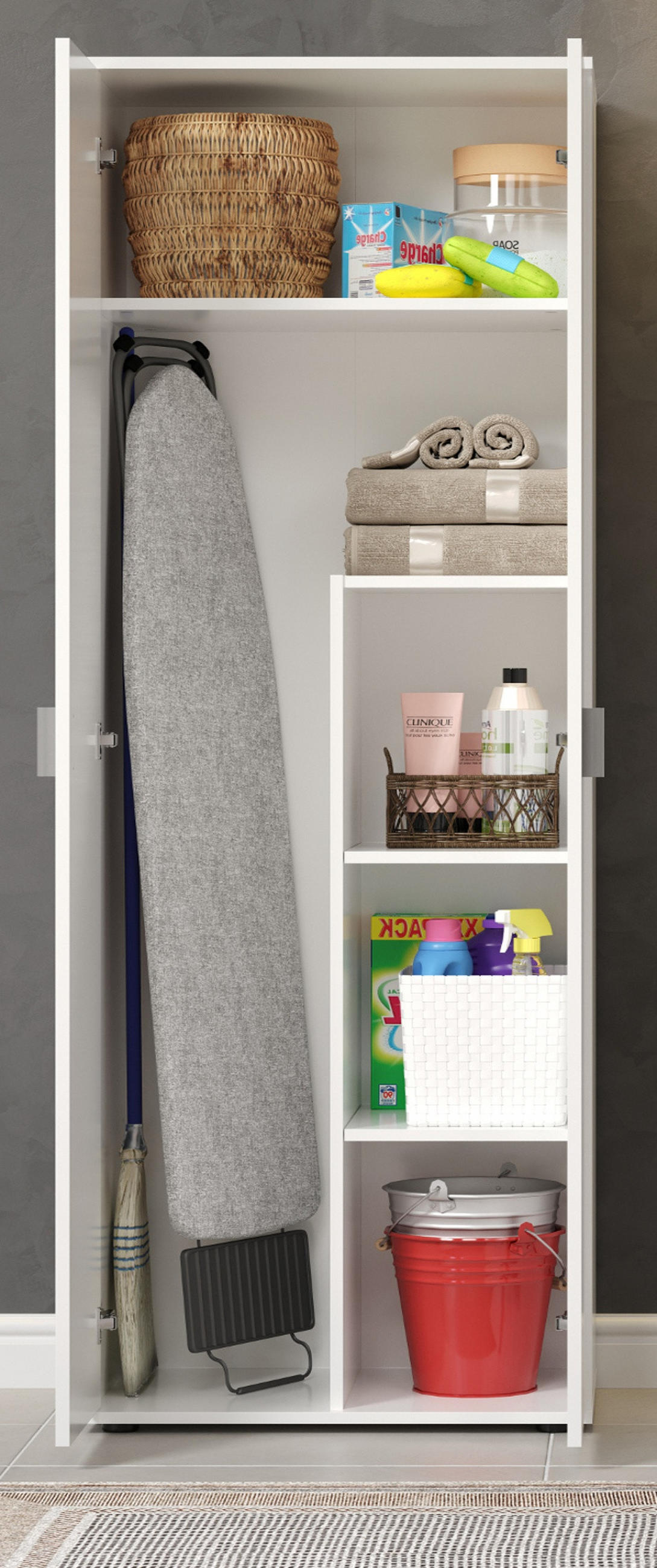GARDEROBENSCHRANK weiß 60 x 176 cm, Mehrzweckschrank mit viel Stauraum - Silberfarben/Weiß, Holzwerkstoff/Kunststoff (60/176/35cm) - Top.Furn