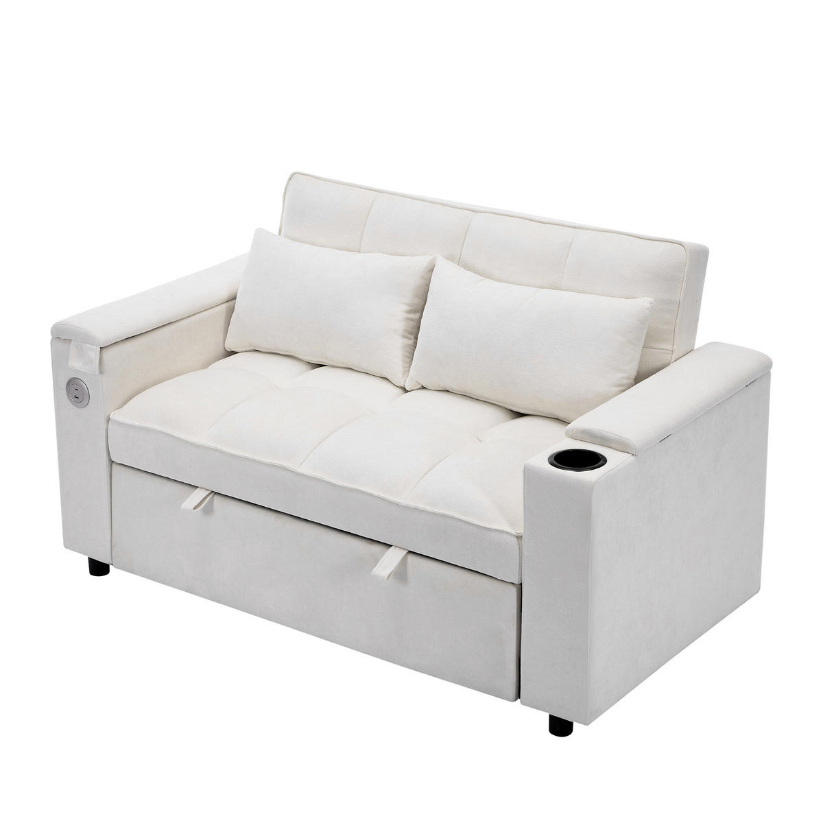 SCHLAFSOFA, Stoff mit USB-Anschluss & verstecktem Tisch, 140,5/74/82 cm, Beige - Beige, Textil (140.5/82/74cm) - Redom