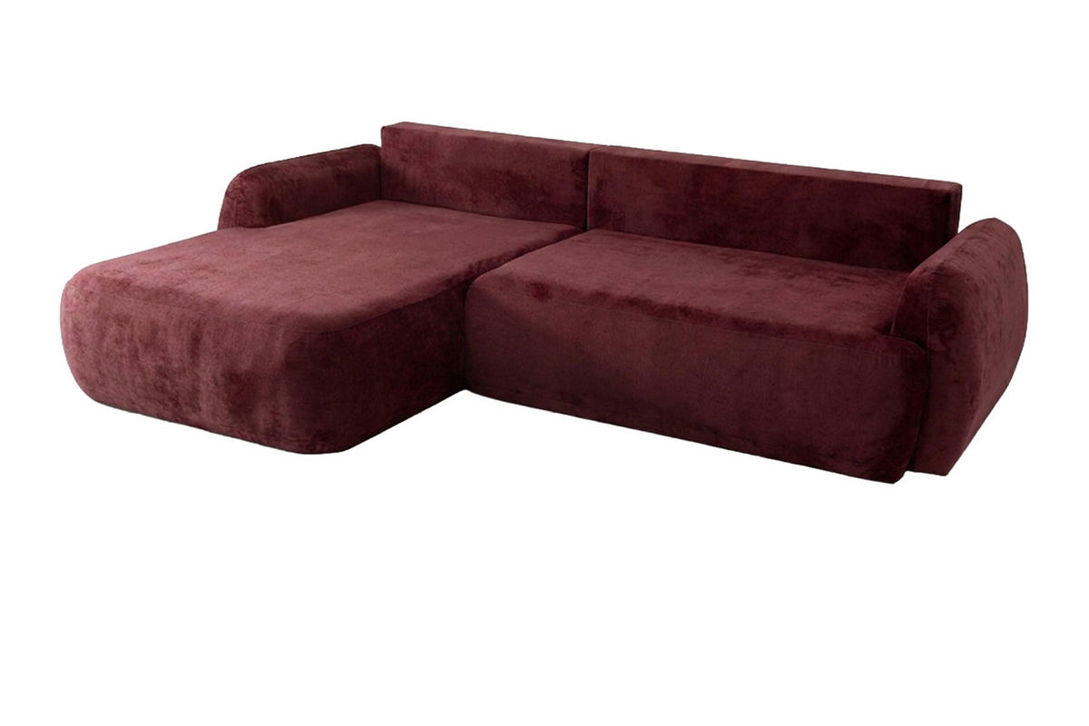 ECKSOFA Mit Schlaffunktion Und Bettkasten, Chenille-Stoff Perfecto, Rotwein, Links, HELA II - Weinrot, Holz (280/184cm) - Kaiser Möbel