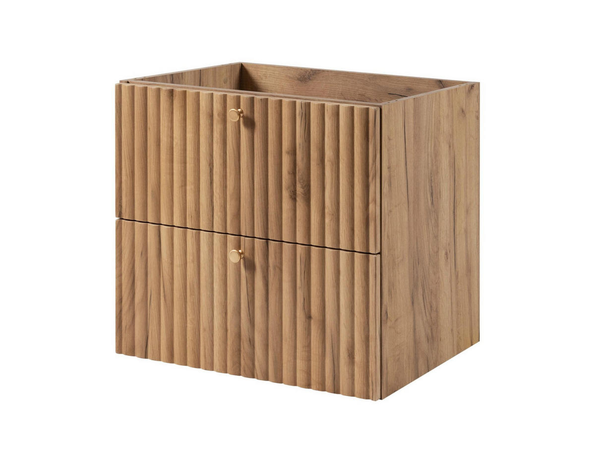 WASCHBECKENUNTERSCHRANK BELLO geriffelt Eiche Craft Gold 60/57/46 cm - Eichefarben, Holzwerkstoff/Metall (60.2/57/46cm) - Rodan