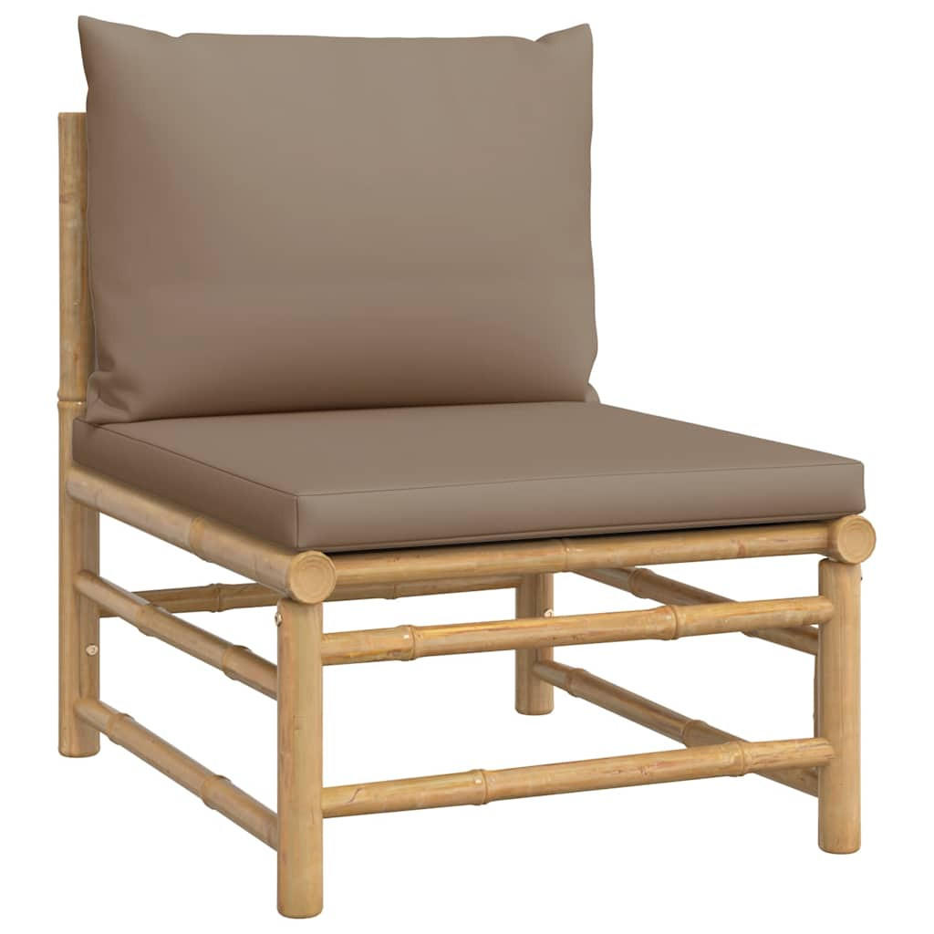 GARTEN-MITTELSOFA Mit Taupe Kissen Bambus - Taupe, Naturmaterialien (69/65/55cm) - vidaXL