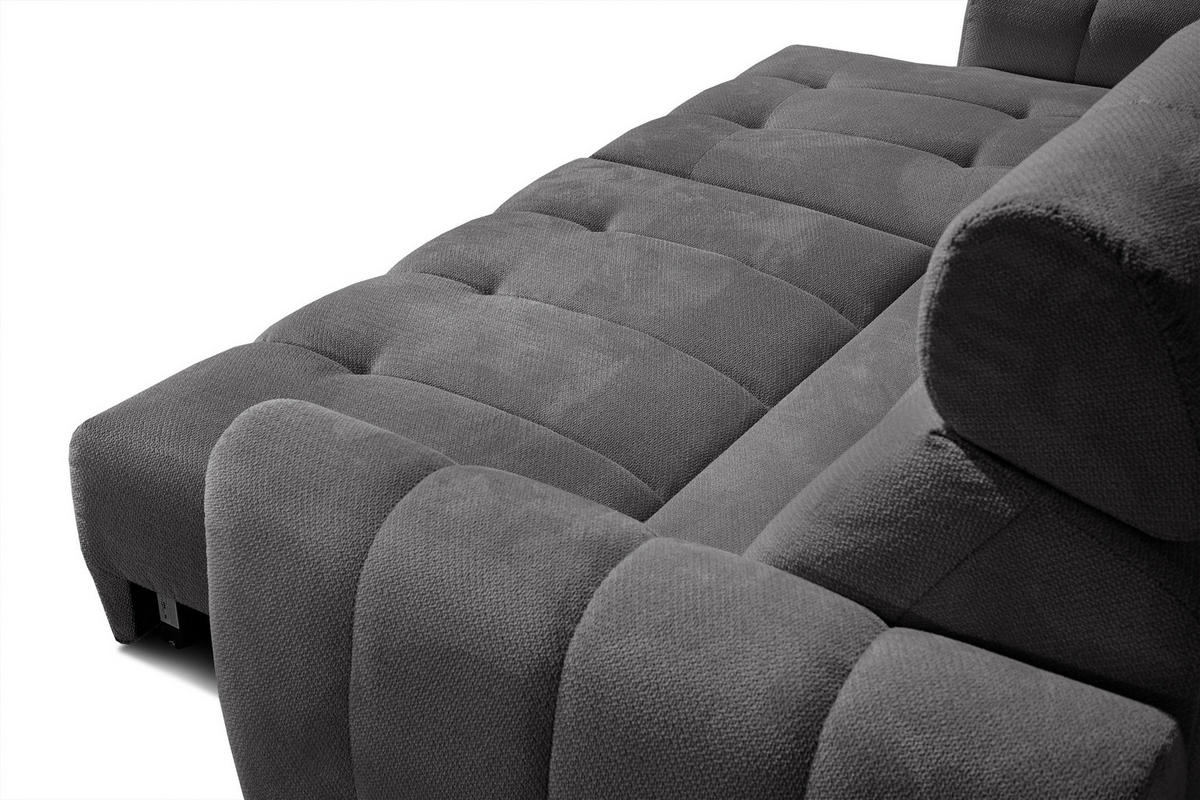 ECKSOFA KIMI 3-Sitzer, ausziehbarer Sitz, verstellbare Kopfstützen, dunkelgrau - Anthrazit/Schwarz, Holzwerkstoff/Textil (270/160cm) - Courtois Laville
