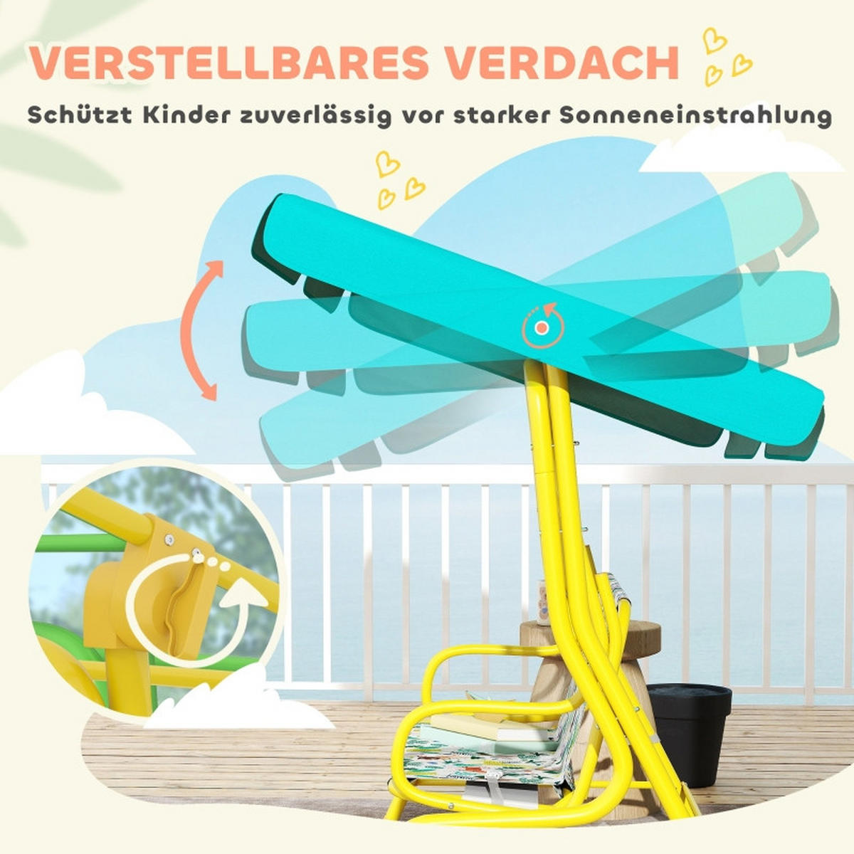 HOLLYWOODSCHAUKEL aus Metall 112x75x120 cm in Grün mit verstellbarem Sonnendach - Grün, Metall (75/120/112cm) - Modfu