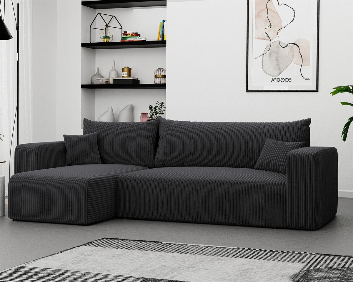 ECKSOFA Luna Mit Schlaffunktion - Dunkelgrau, Holzwerkstoff/Textil (248/145cm) - Fun Möbel