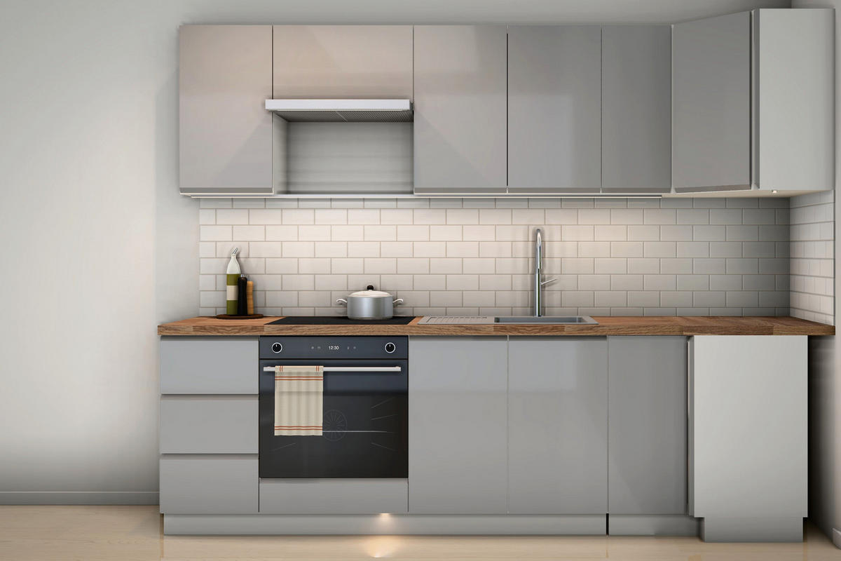 L-KÜCHE Velmora Grau Hochglanz – 270 × 240 cm – K94-G270 - Grau, Holz (270/212/240cm) - ROYAL24_MARKT