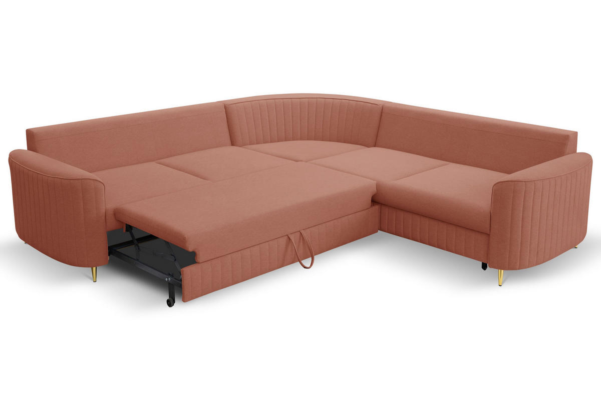 ECKSOFA VELA L-S Rosa Velours-Stoff mit Schlaffunktion - Rosa, Holz (251/251cm) - MASSENO