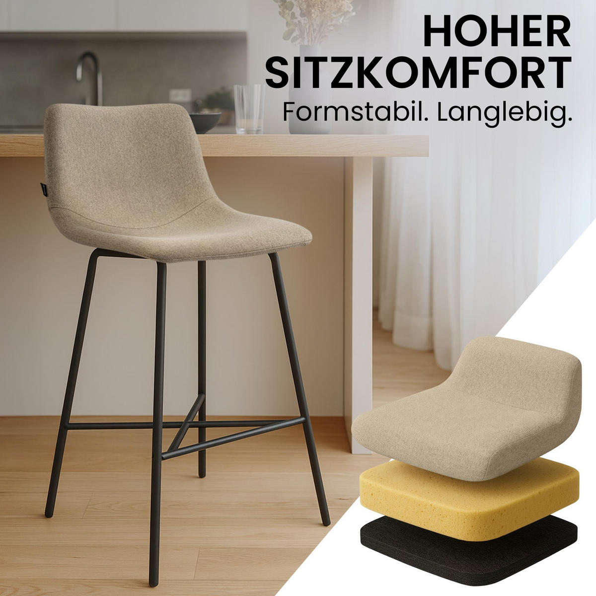 BARHOCKER Stoff Taupe - Taupe/Schwarz, Textil/Metall (44/98/49cm) - CLP