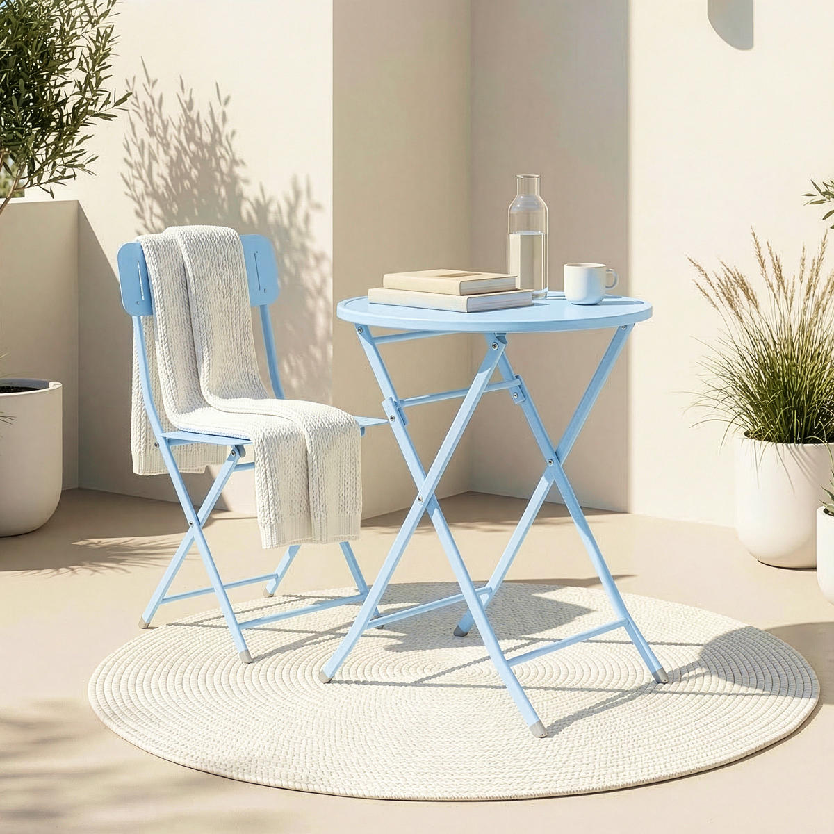 GARTENKLAPPTISCH Sande - Hellblau, Metall (62/62/71cm) - [en.casa]