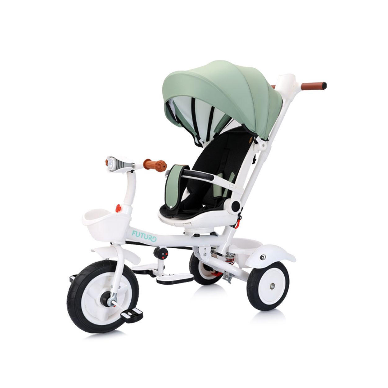DREIRAD Futuro 2 in 1 faltbar grün Becherhalter, Musik, Licht, Gummiräder - Grün, Metall (90/50/95cm) - Chipolino