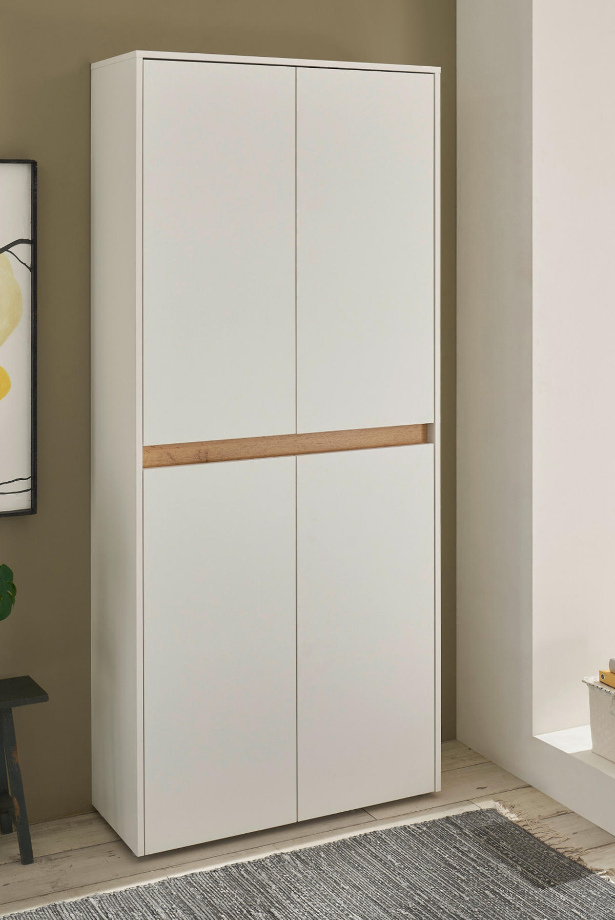 SCHUHSCHRANK weiß matt, Eiche Wotan 85 x 195 cm, Flurschrank 4-türig - Eiche Wotan/Schwarz, Holzwerkstoff/Kunststoff (85/195/35cm) - Furn.Design