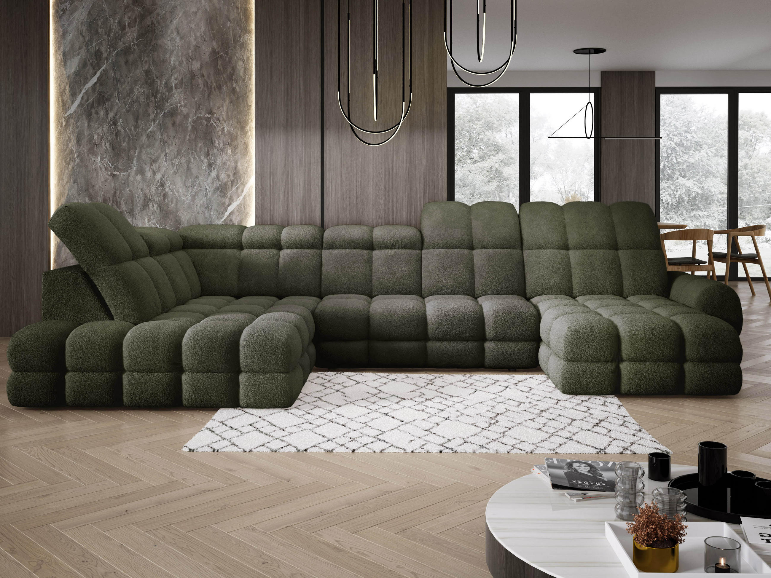 ECKSOFA TOLLO Anthology-stoff U-form 400x217x105 cm grün - Waldgrün, Holz/Textil (400/217cm) - DomoHome