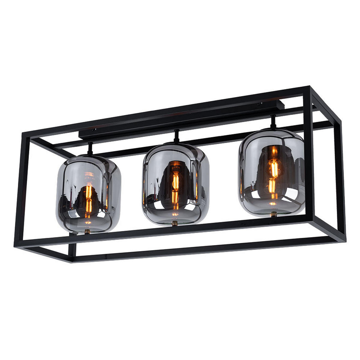 LED DECKENLEUCHTE BLACKY Metall Schwarz Glas - Schwarz, Holz (77.5/25/32.5cm) - Globo Lighting