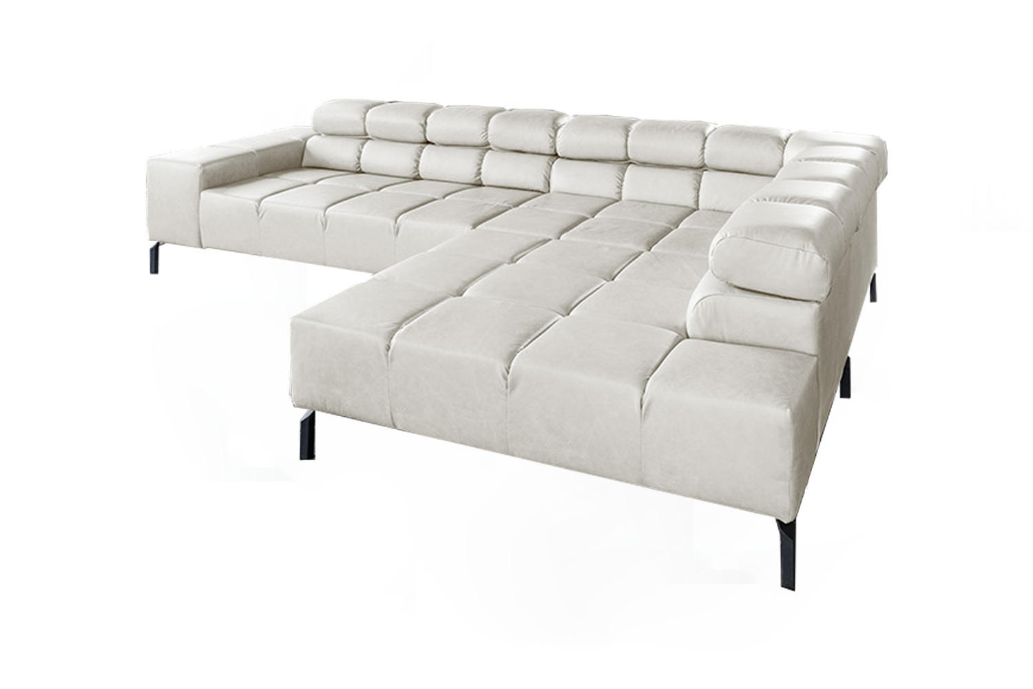 ECKSOFA NELSON Hellgrau Leder Relaxfunktion - Hellgrau/Schwarz, Leder/Metall (321/216cm) - KAWOLA