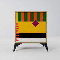 SIDEBOARD VIVID ART, Eichefarben, 57,5x42x70,5 cm, Schwarze Metall-Sternfüße - Eichefarben/Multicolor, Holzwerkstoff/Metall (57.5/70.5/42cm) - SpaceRebels