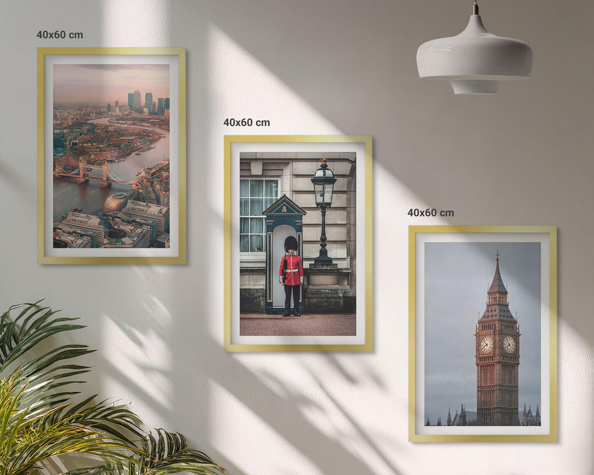 WANDBILDER 3er Set - 40x60 cm Goldrahmen - London Bridge Guardian Big Ben - Goldfarben, Kunststoff (40/60cm) - ArtPrintCave