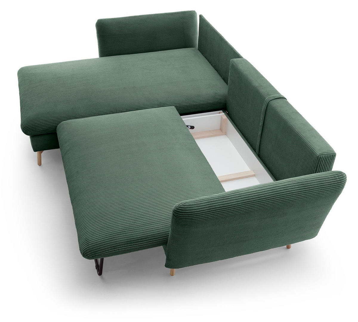 ECKSOFA Savona L-Form 260 cm, Cordstoff, Links, Grün - Grün, Holz (258/167cm) - Emporius