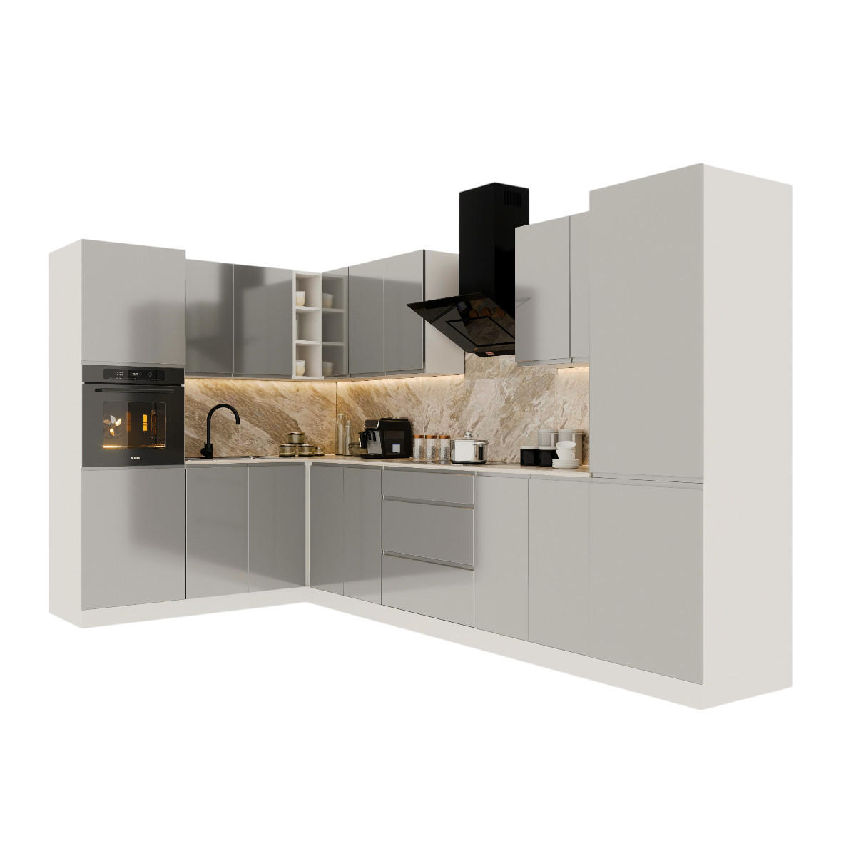 ECKKÜCHE 300x140 cm Glanzia – KU-S09 – Grau – Hochglanz - Grau, Holzwerkstoff (300/212/140cm) - hi-markt