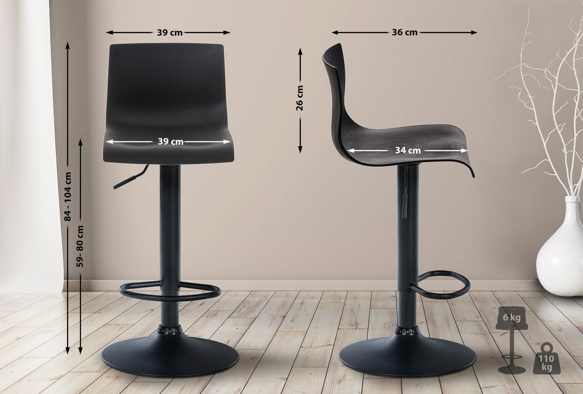 BARHOCKER Kunststoff schwarz - Schwarz, Kunststoff/Metall (39/84/36cm) - CLP
