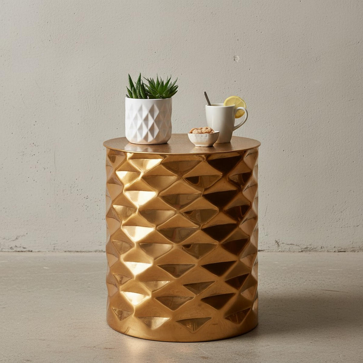 BEISTELLTISCH Aluminium Orientalisch Hammerschlag ENNS, Gold 43x43x48 cm - Goldfarben, Metall (43/43/48cm) - KADIMA DESIGN