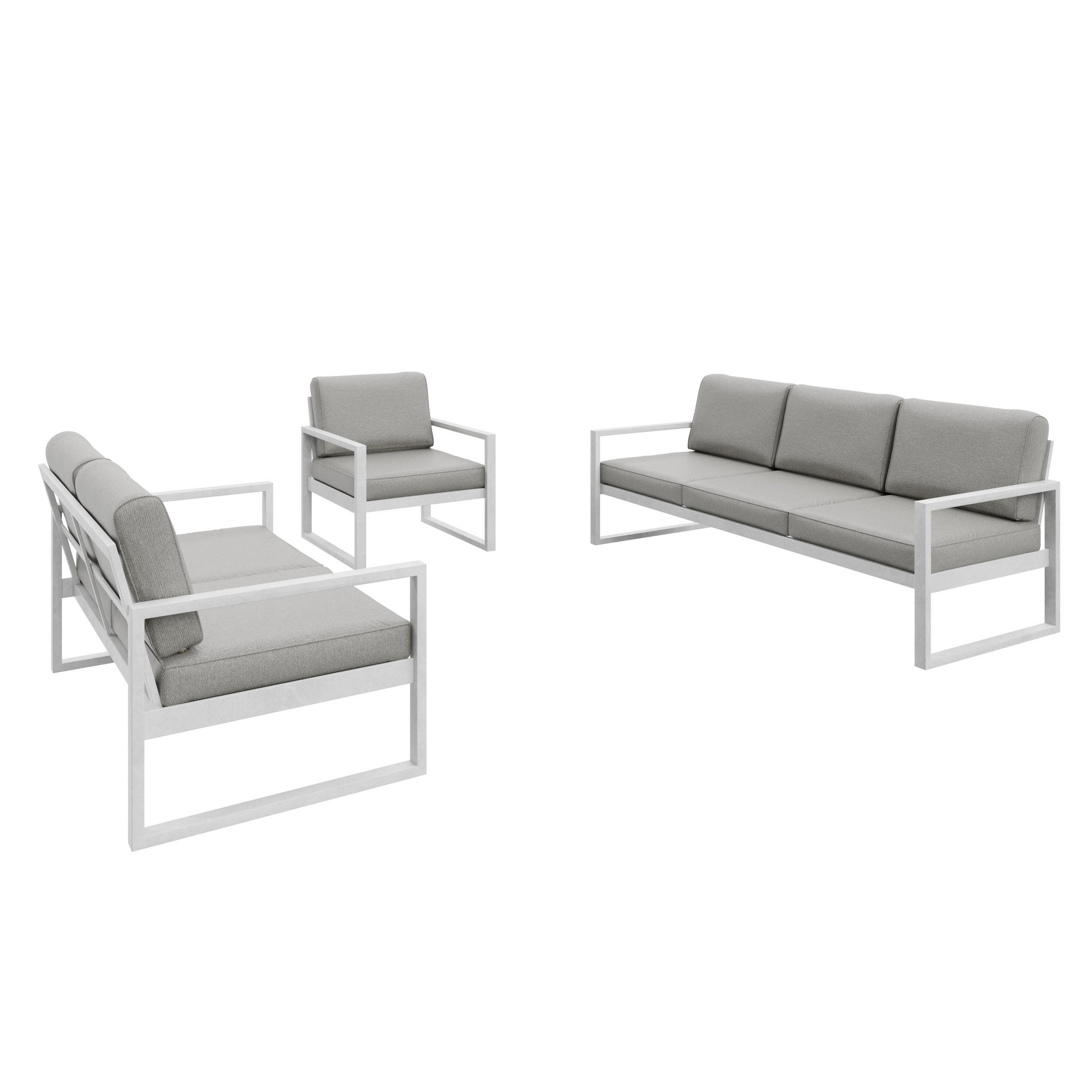 GARTENSET Madera für 6 Personen Balkonmöbel Aluminium Terassenmöbel Sitzbank, 4-tlg. Tisch, weiß, beige - Beige/Weiß, Kunststoff/Metall - Margaret Hadas24