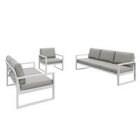 GARTENSET Madera für 6 Personen Balkonmöbel Aluminium Terassenmöbel Sitzbank, 4-tlg. Tisch, weiß, beige - Beige/Weiß, Kunststoff/Metall - Margaret Hadas24