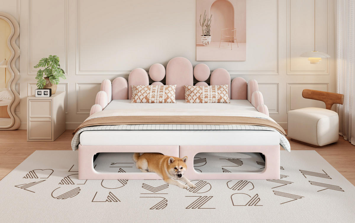 POLSTERBETT 180/200 cm Rosa aus Samt mit Haustierbett - Rosa, Textil (180/200cm) - OKMYHOME