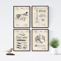 POSTER Set mit 4 Jahrgang Patent für Musikinstrumente A4 Rahmenlos - Klar, Papier (29.7/3cm) - Nacnic