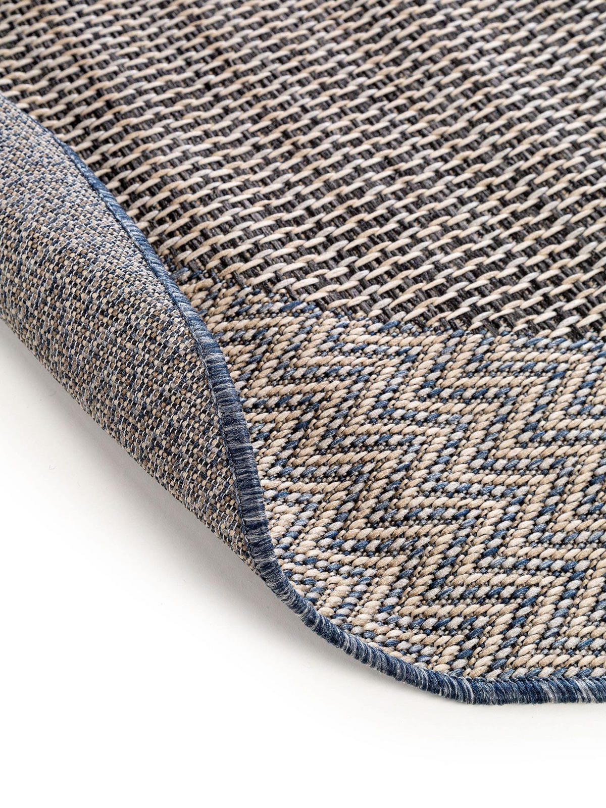 OUTDOORTEPPICH rund River Beige/Blau ø 130 cm rund - Blau/Beige, Kunststoff (130/1cm) - KUNSTLOFT