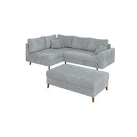 ECKSOFA inkl. Hocker Sigurd Hellgrau Chenille - Ottomane links - Hellgrau/Braun, Holz/Textil (231/161cm) - S-Style Möbel